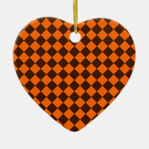 Orange Brown Diamond Chequered Pattern Ceramic Tree Decoration