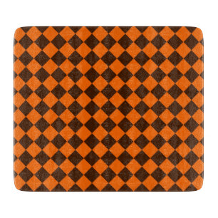 Orange Brown Diamond Chequered Pattern Cutting Board