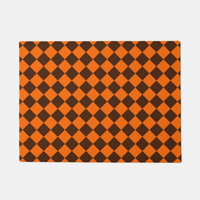 Orange Brown Diamond Chequered Pattern Doormat (Front)
