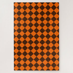 Orange Brown Diamond Chequered Pattern Jigsaw Puzzle