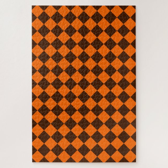 Orange Brown Diamond Chequered Pattern Jigsaw Puzzle (Vertical)