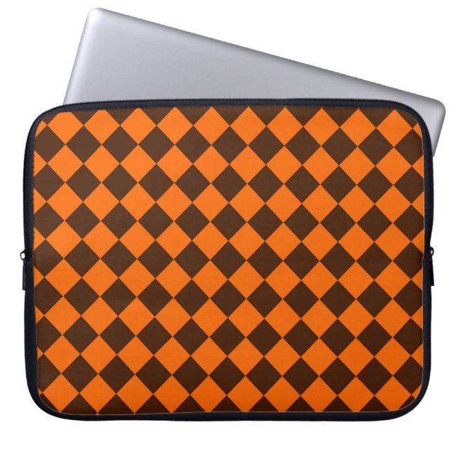 Orange Brown Diamond Chequered Pattern Laptop Sleeve (Front)