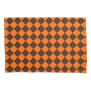 Orange Brown Diamond Chequered Pattern Pillowcase