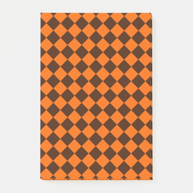 Orange Brown Diamond Chequered Pattern Post-it Notes (Front)