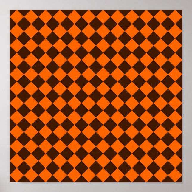 Orange Brown Diamond Chequered Pattern Poster (Front)