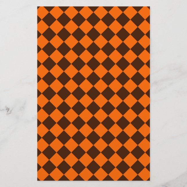 Orange Brown Diamond Chequered Pattern Stationery (Front)