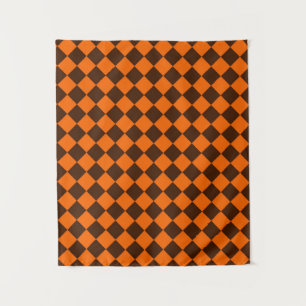 Orange Brown Diamond Chequered Pattern Tapestry