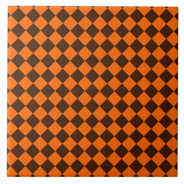 Orange Brown Diamond Chequered Pattern Tile (Front)