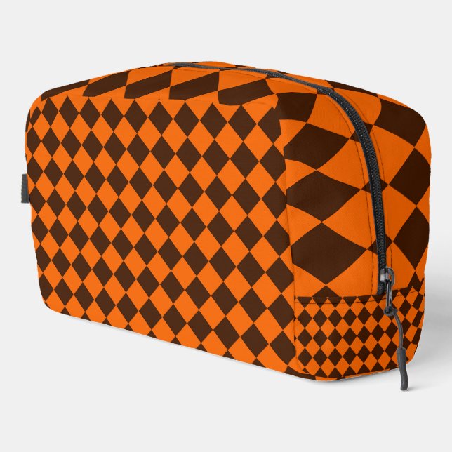 Orange Brown Diamond Chequered Pattern Toiletry Ba Dopp Kit (Right Corner)