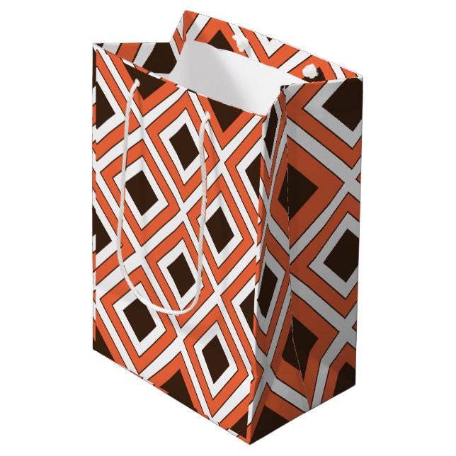 Orange Brown Diamond Geometric  Medium Gift Bag (Front Angled)