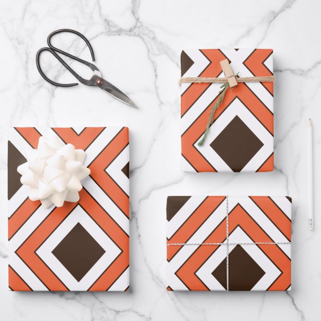 Orange Brown Diamond Geometric  Wrapping Paper Sheet (Front)