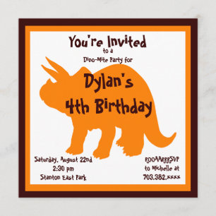 Orange & Brown Dinosaur Birthday Party Invitations
