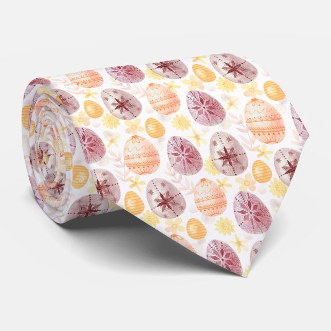 Orange-Brown Easter Eggs Neck Tie (Rolled)
