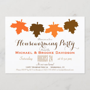 Orange & Brown Fall Leaves Housewarming Party Invitation