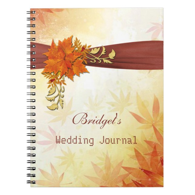 Orange brown fall leaves Wedding Planner Notebook (Front)