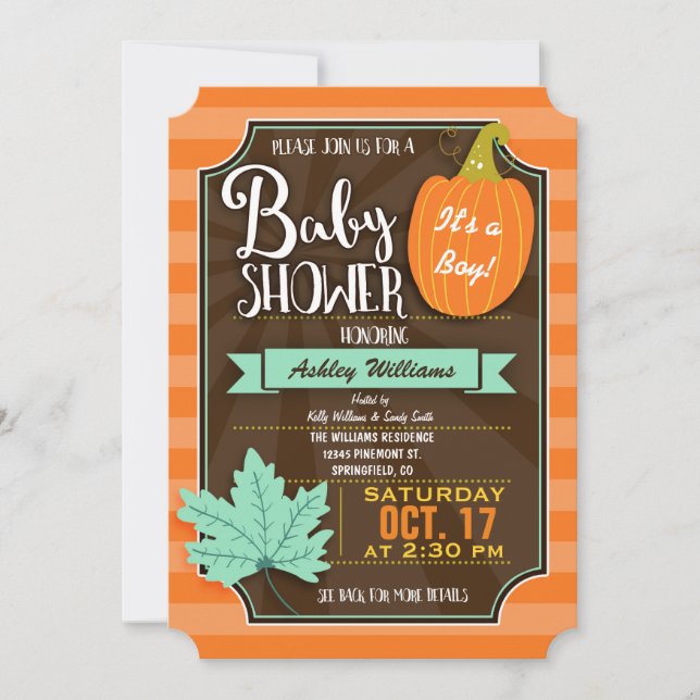 Orange & Brown Fall or Halloween Baby Shower Invitation (Front)