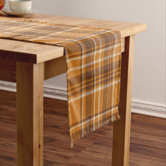 Orange brown fall tartan plaid aesthetic short table runner