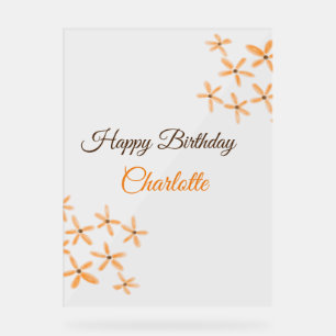 Orange brown flower happy birthday add name cutie acrylic sign