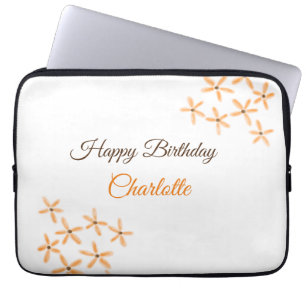 Orange brown flower happy birthday add name cutie laptop sleeve