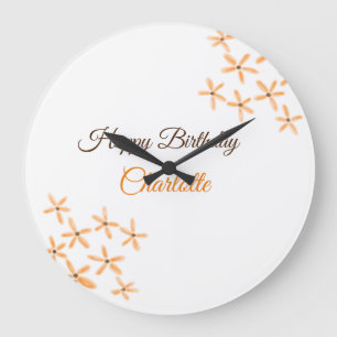 Orange brown flower happy birthday add name cutie large clock