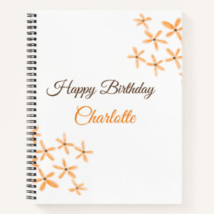 Orange brown flower happy birthday add name cutie notebook