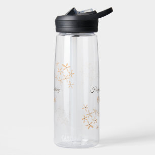 Orange brown flower happy birthday add name cutie water bottle