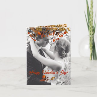 Orange Brown Foliage Valentine Add Your Own Photo Holiday Card