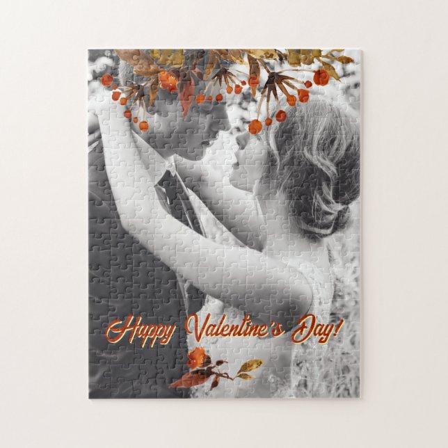 Orange Brown Foliage Valentine Add Your Own Photo Jigsaw Puzzle (Vertical)