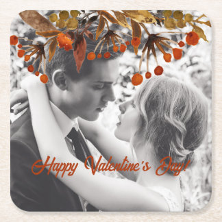 Orange Brown Foliage Valentine Add Your Own Photo Square Paper Coaster