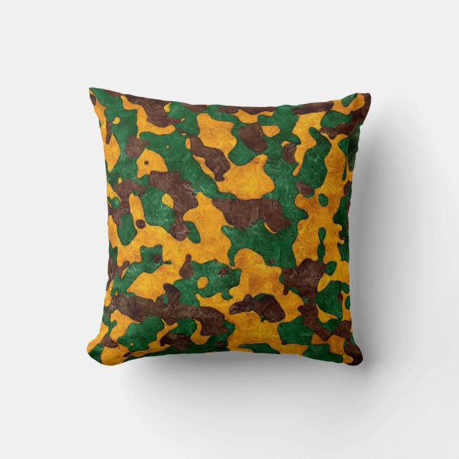Orange Brown Green Camo Decorative Pillow (Front)