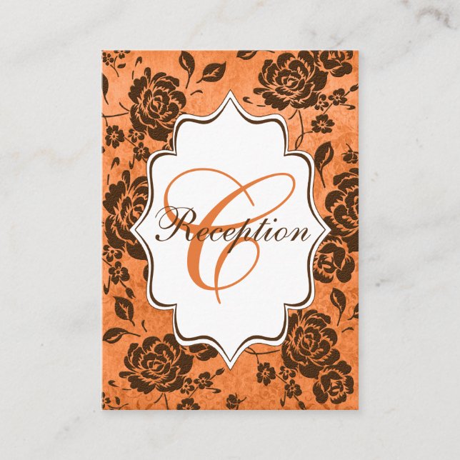 Orange Brown Ivory Floral Damask Enclosure Card (Front)