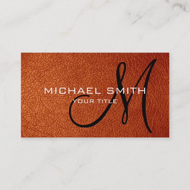 Orange Brown leather Business Card (Front)