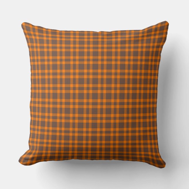 Orange Brown Plaid Pattern Cushion (Front)