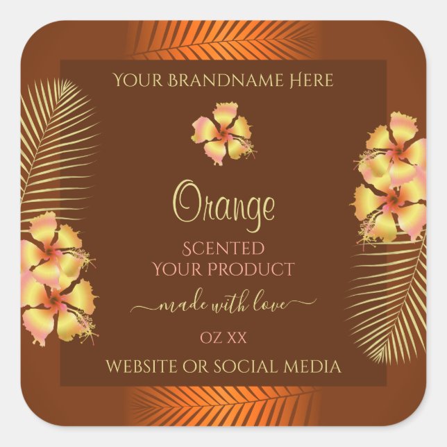 Orange Brown Product Label Yellow Hawaiian Flowers (Front)