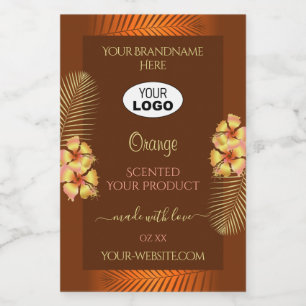 Orange Brown Product Labels Hawaiian Flowers Logo