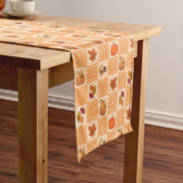 Orange brown pumpkin fall leaves aesthetic short table runner (In Situ)