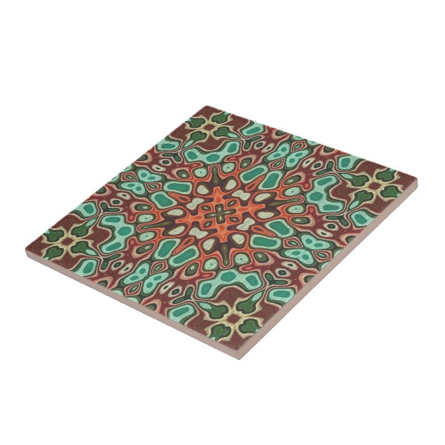 Orange Brown Red Turquoise Green Ethnic Tribe Art Tile (Side)