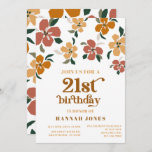 Orange & brown retro 70s Floral 21st Birthday Invitation<br><div class="desc">This design measures 5 x 7 inches/ 12.7 x 17.8 cm and is perfect for invitations.</div>