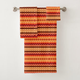 Orange Brown Retro Striped Bath Towel Set