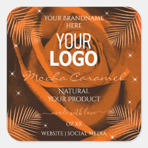 Orange Brown Rose Palm Leaves Product Labels Logo