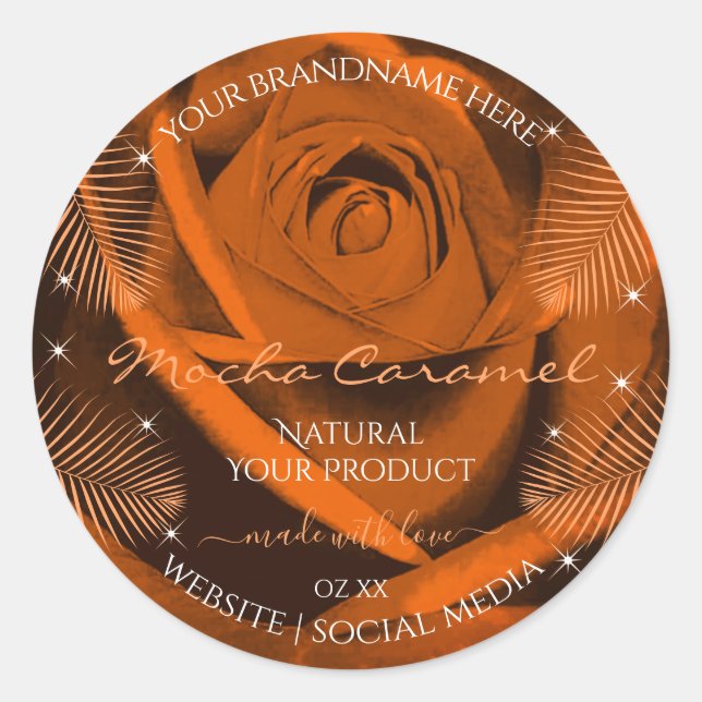 Orange Brown Rose with Palm Leaves Product Labels (Front)