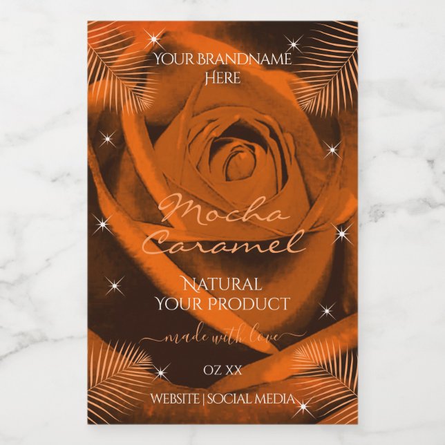 Orange Brown Rose with Palm Leaves Product Labels (Single Label)