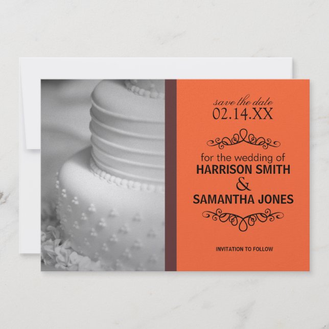Orange & Brown Save the Date Wedding Announcements (Front)