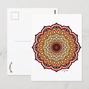 Orange & Brown Spiral and Floral Mandala Postcard