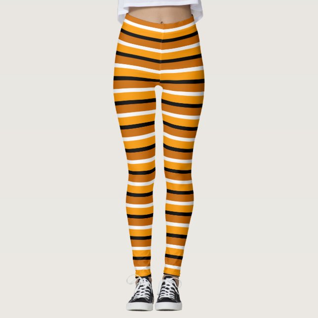 Orange Brown Stripes Pattern Design Leggings (Front)