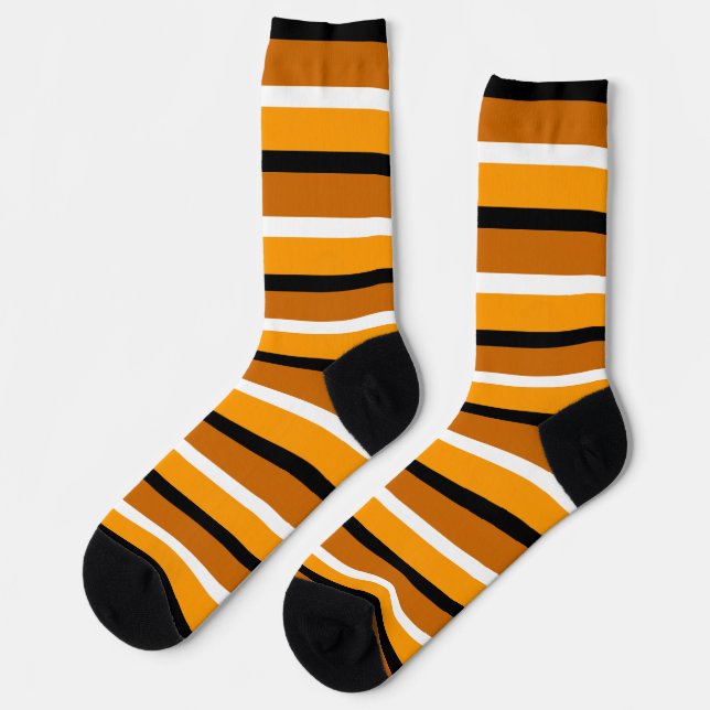 Orange Brown Stripes Pattern Design Socks (Left)