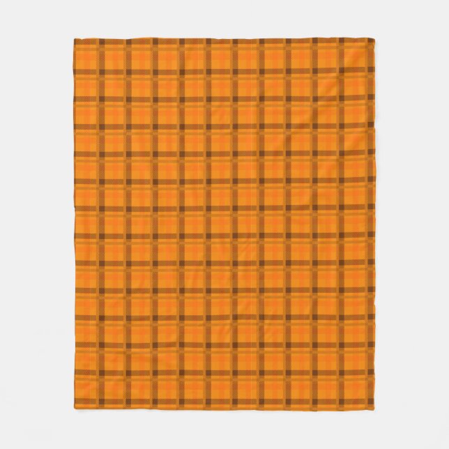 Orange - Brown Tartan Plaid Pattern Check Fleece Blanket (Front)