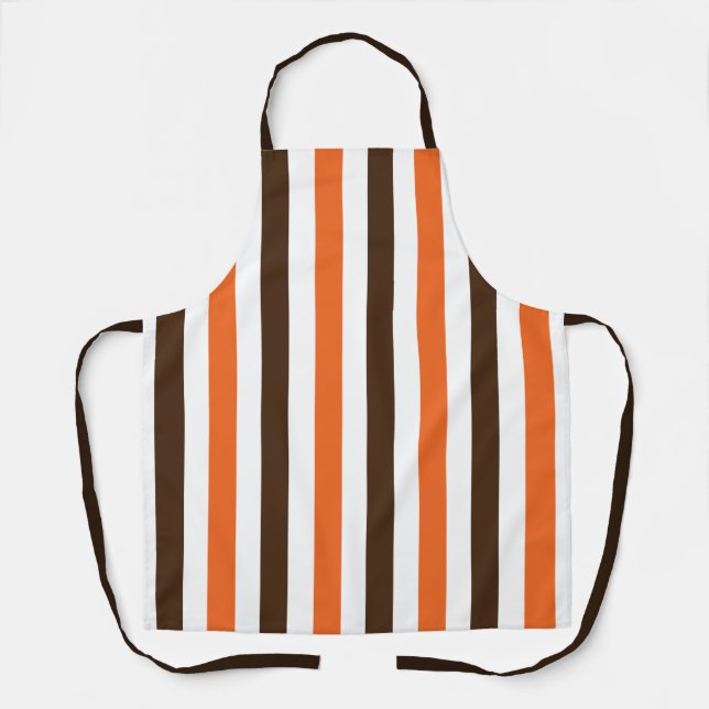Orange Brown Vertical Stripes Pattern Apron (Front)