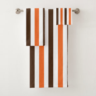 Orange Brown Vertical Stripes Pattern Bath Towel Set