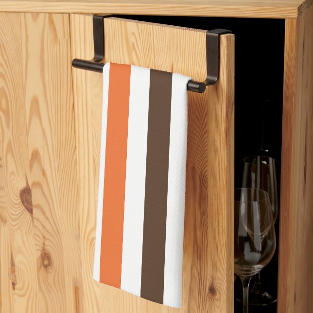 Orange Brown Vertical Stripes Pattern Tea Towel (Thirds Fold)